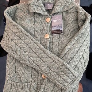 Aran Irish Wool Sweater Mint